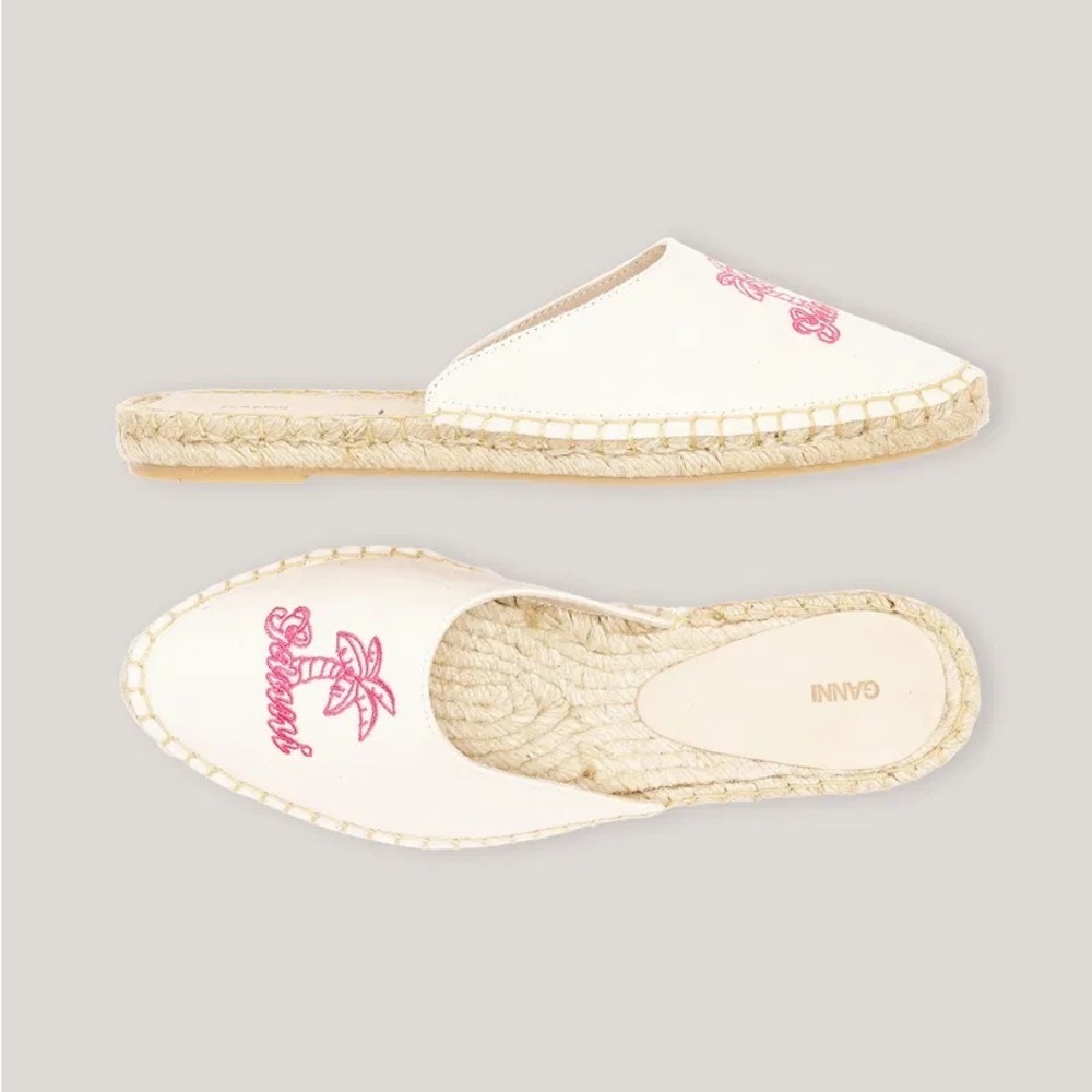 NWOB! Ganni Canvas Graphic Print Espadrilles Slides Mules, Women's 7.